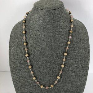 28 1/4" Natural Tulasi Tulsi Beads with Rose Gold Crystal Glass Beads $60